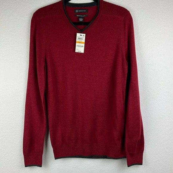 INC International Concepts Sweater Men's Sz S Pullover V-Neck Merino Wool Red - Picture 1 of 8